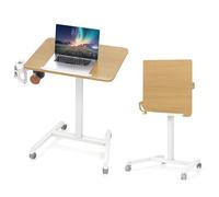 GIANTEX Table d'appoint réglable en Hauteur, Bureau Debout Mobile avec Plateau inclinable à 90°, Table d'ordinateur avec Roues, Table d'ordinateur Portable avec Crochets et Porte-gobelets, Table de