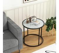 Giantex Table d'appoint ronde en verre et métal avec motifs en marbre synthétique et pieds réglables, petite table de salon moderne, table de rangement 50 x 50 x 50 cm
