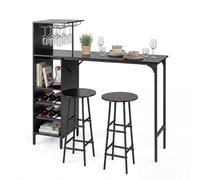 GIANTEX Table de bar avec tabourets de bar, comptoir de cuisine avec étagère à vin et support en verre, table de bar de cuisine pour 2 personnes, table de comptoir de cuisine avec tabourets de bar