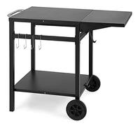 GIANTEX Table de Barbecue avec Plan de Travail Pliable, Table de Camping à roulettes, Chariot de Service Cuisine en Métal avec 2 Étagères & 4 Crochets, Chariot Polyvalent pour Jardin, Cuisine (Noir)