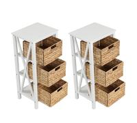 GIANTEX Table de Chevet à 3 Niveaux, Table de Nuit en Bois, 3 Paniers en Herbre de Mer Amovibles Pliants, Pieds Antidérapants, Design X, 36 x 30 x 80 CM, Chevet de Lit pour Chambre, Salon (2)