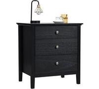 Giantex Table de Chevet à 3 Tiroirs, 60 cm x 45 cm x 66 cm, Table de Nuit avec Grand Espace, Style Elégant, Table d’Appoint, Noir Noir G
