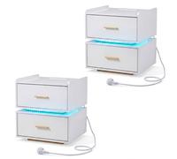 GIANTEX Table de chevet avec 2 tiroirs et station de charge intégrée - Table de chevet avec barre lumineuse LED RVB avec 16 couleurs et luminosité réglable - Table d'appoint pour salon, chambre à