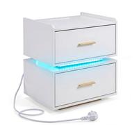 GIANTEX Table de chevet avec 2 tiroirs et station de charge intégrée - Table de chevet avec barre lumineuse LED RVB avec 16 couleurs et luminosité réglable - Table d'appoint pour salon, chambre à