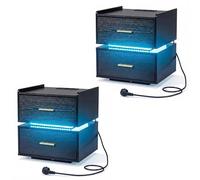 GIANTEX Table de chevet avec 2 tiroirs, station de charge intégrée, barre lumineuse LED RVB avec 16 couleurs et luminosité réglable, table d'appoint pour salon, chambre à coucher (2, noir)