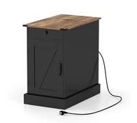 GIANTEX Table de chevet avec station de charge, table d'appoint avec porte, tiroir avec plateau amovible, compartiment caché, étagère réglable, 35 x 60 x 62 cm, pour chambre, salon
