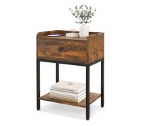 GIANTEX Table de chevet avec tiroir et étagère ouverte, table d'appoint en bois et métal, petite commode de chevet industrielle, table de canapé, table de couloir, table de téléphone, chambre à