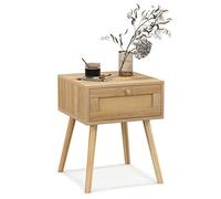 GIANTEX Table de Chevet Cannage, Table de Nuit Rotin avec Tiroir, 4 Pieds en Pin, Chevet Lit Bois pour Salon, Chambre à Coucher, 40 x 40 x 55 cm, Charge Total 60 kg, Naturel (1)