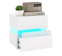 GIANTEX Table de Chevet Éclairage LED, Table de Nuit avec Télécommande, 22 Modes de Lumière, 5 Niveaux de Luminosité, 10 Vitesses, 2 Tiroirs Laqués, Panneaux Acryliques, pour Chambre, Salon (Blanc,1)