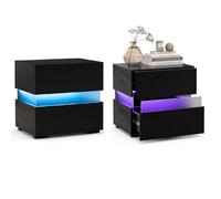 GIANTEX Table de Chevet Éclairage LED, Table de Nuit avec Télécommande, 22 Modes de Lumière, 5 Niveaux de Luminosité, 10 Vitesses, 2 Tiroirs Laqués, Panneaux Acryliques, pour Chambre, Salon (Noir,2)