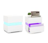 GIANTEX Table de Chevet Éclairage LED, Table de Nuit avec Télécommande, 22 Modes de Lumière, 5 Niveaux de Luminosité, 10 Vitesses, 2 Tiroirs Laqués, Panneaux Acryliques, pour Chambre, Salon (Blanc,2)