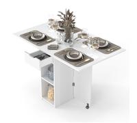 GIANTEX Table de Cuisine Pliante, Table à Manger Extensible avec Roulettes et Tiroir, Etagères à 2 Niveaux, 120x72x75cm, Blanc