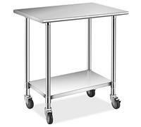 GIANTEX Table de Travail avec Plateau en Acier Inoxydable, Table de Cuisine avec roulettes & Plateau Réglable en Hauteur, Charge maximale 150 KG, pour Cuisine Restaurant 91,5 x 61 x 88,5 cm