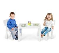 COSTWAY Table avec 2 Chaises pour Enfants 1-7 Ans, Dossier Ergonomique Hauteur Scientifique pour Manger Dessiner Écrire, Blanc
