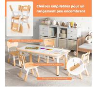 GIANTEX Table Enfant avec 4 Chaises-Hauteur Réglable avec Plateau à Graffitis-Table de Dessin pour Enfant 2 Ans+,Charge 50KG,Naturel