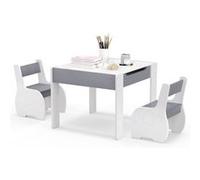 Giantex Table Enfants avec 2 Chaises et Tableau Amovible, Espace de Rangement, Gris+Blanc