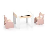Table Enfants avec 2 Chaises et Tableau Amovible, Espace de Rangement, Rose