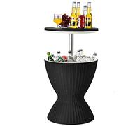 Giantex Table Glacière 30L,Seau à Glace Imitation Rotin avec Plateau Relevable pour Bière,Vin,Cocktails, Jardin 2 en 1 Utilisation Intérieure Extérieure(Noir)
