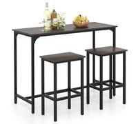 GIANTEX Table Haute Cuisine pour 3 Personnes, Mange Debout Rectangulaire, 2 Tabourets avec Repose-Pieds, Cadre en Métal, Style Industrielle pour Petit Espace, Salle à Manger, Restaurant (Gris)