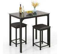 Giantex Table Haute de Cuisine & 2 Tabourets, Ensemble 3 Pcs de Salle à Manger pour 2 Personnes, Table Bar Cuisine Moderne & Compacte en Finition Faux Marbre, Mange-Debout pour Bistro, Salon (Noir)