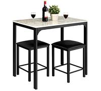 Giantex Table Haute de Cuisine & 2 Tabourets, Ensemble 3 Pcs de Salle à Manger pour 2 Personnes, Table Bar Cuisine Moderne & Compacte en Finition Faux Marbre, Mange-Debout pour Bistro, Salon (Blanc)