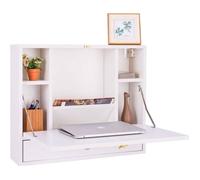 GIANTEX Table Murale Rabattable en Bois avec 6 Compartiments et Tiroir,60 x 50 x 14 cm,Blanc