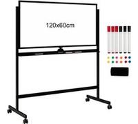 Giantex Tableau Blanc Magnétique 120x60cm Double Face Réversible 360° Noir Noir