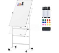 GIANTEX Tableau Blanc Mobile Double Face, 60 x 90 cm, Tableau Magnétique sur Pieds Réglable en 2 Hauteur, Effaçable à Sec, Marqueurs Noirs, Effaceur, Aimants (Blanc, 60 x 90 cm)