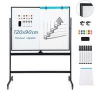 Giantex Tableau Blanc Mobile Magnétique, 120x90cm, Tableau Réversible Effaçable à Sec Blanc