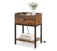 GIANTEX Tables de Chevet Style Industriel-Cadre en Métal-Tiroir-Étagère Ouverte-Table d'Appoint-42x30x60 cm-Chambre, Salon-Brun