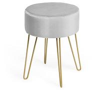 Giantex Tabouret Coiffeuse en Velours, Chaise Coiffeuse Chambre avec Pieds Dorés en Métal, Pouf Ottoman Rond, Repose-Pieds, Tabouret Velours pour Chambre, Salon, Vestiaire (Gris)