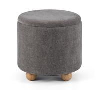 GIANTEX Tabouret de Rangement - Repose-Pieds Rond en Tissu Chenille avec Couvercle - Pieds en Bois antidérapants - Tabouret de Maquillage pour Salon, Chambre à Coucher - Charge maximale : 150 kg - Φ