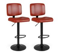 GIANTEX Tabourets de Bar- Lot de 2 Chaises de Bar- Hauteur Réglables- Siège Pivotant à 360°- Dossier- Repose-Pieds- Rouge