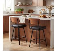 GIANTEX Tabourets de Bar- Lot de 2 Chaises de Bar Rembourrées- Siège Pivotant- Pieds en Métal- Charge 150kg- Salon, Cuisine- Noir