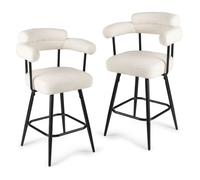 GIANTEX Tabourets de Bar- Lot de 2 Chaises de Bar Rembourrés- Siège Pivotant à 360°- Pieds en Métal- Dossier- Accoudoir- Blanc