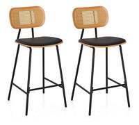 GIANTEX Tabourets de Bar Rembourrées- Lot de 2 Chaises de Bar- Dossier en Rotin- Pieds en Métal- Cuisine, Salon- 45 x 45 x 94 cm