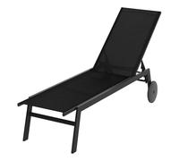 GIANTEX Transat Jardin Exterieur avec roulettes, Bain de Soleil en Métal, Dossier Réglable en 6 Positions, Tissu Respirant, Design Inclinable, Chaise Longue Jardin Exterieur pour Terrasse, Noir