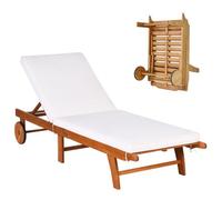 GIANTEX Transat Jardin Extérieur en Bois d'Eucalyptus, Chaise Longue Jardin Extérieur à roulettes avec Dossier Réglable, Chaise Longue Pliante Coussin Amovible, Charge 160 KG