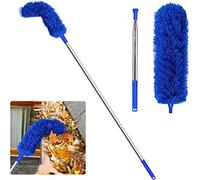 Gichusizy Brosse de nettoyage de gouttière, outil de couvreur avec tige télescopique extensible, 20, outil de nettoyage de protection, feuille facile à enlever, bleu