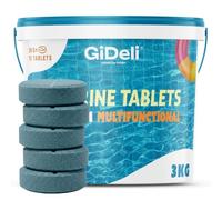 GiDeli Galets de Chlore Piscine 3 kg - Tablettes 200 g Multifonction | action 4 en 1 longue durée, anti-algues, stabilisé UV, floculation, pour piscines hors-sol, tubulaires et enterrées