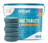 GiDeli Galets de Chlore Piscine Multifonction 10kg - Tablettes 200 g Longue Durée 4-en-1 - Anti-Algues, Stabilisé UV, Floculation - Hors-Sol, Tubulaire et Enterrée