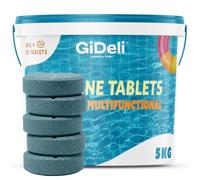 GiDeli Galets de Chlore Piscine Multifonction 5kg - Tablettes 200 g Longue Durée 4-en-1 - Anti-Algues, Stabilisé UV, Floculation - Hors-Sol, Tubulaire et Enterrée