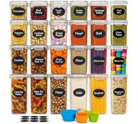 GiDeli Lot de 24 boîtes de conservation avec couvercles hermétiques - Grands contenants en plastique pour la cuisine - Sans BPA - Organisateurs pour farine, sucre et céréales - Avec stylo et