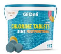 GiDeli Mini Galets de Chlore Piscine Multifonction 1kg - Tablettes Longue Durée 4-en-1 - Anti-Algues, Stabilisé UV, Floculation - Petites Piscines Hors-Sol, Tubulaires et Gonflables