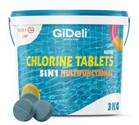 GiDeli Mini Galets de Chlore Piscine Multifonction 3kg - Tablettes Longue Durée 4-en-1 - Anti-Algues, Stabilisé UV, Floculation - Petites Piscines Hors-Sol, Tubulaires et Gonflables