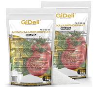 GiDeli Phosphate Monopotassique MKP 2x1kg - Engrais Hydrosoluble pour Fertirrigation et Usage Foliaire - Idéal pour Potager, Serre, Arbres Fruitiers - Sans Azote, Favorise Floraison et Fructification