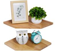 Gieanoo Lot de 2 étagères d'angle suspendues en chêne massif - Style maison de campagne - En bois vintage - Forme diamant avec trou pour fil de fer (chêne naturel, 33,5 cm, 2P)