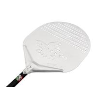GIEMME Pelle à pizza perforée en aluminium, Professionnel, Anodisée, Forme ronde, Plat perforé (Pelle : Ø 33 cm, Longueur du manche : 150 cm)