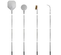 GIEMME Set de 4 pelles à pizza professionnelles avec manches démontables - aluminium anodisé et inox AISI 304 - pelle perforée 34 cm, pelle ronde 22 cm, brosse laiton, pelle à braises