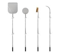 GIEMME - Set de 4 pelles à Pizza réglables avec Petite Pelle, Brosse et Pousse-Braise - Manche Amovible Jusqu’à 130 cm - Acier Inoxydable pour Four à Bois et électrique